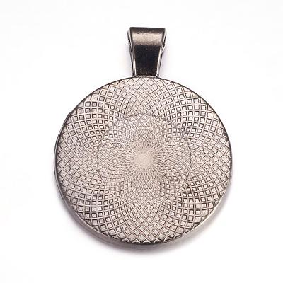 Flat Round Alloy Pendant Cabochon Settings PALLOY-A15654-B-1