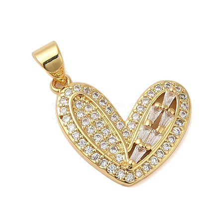 Rack Plating Brass & Clear Cubic Zirconia Pendants KK-S372-28G-1