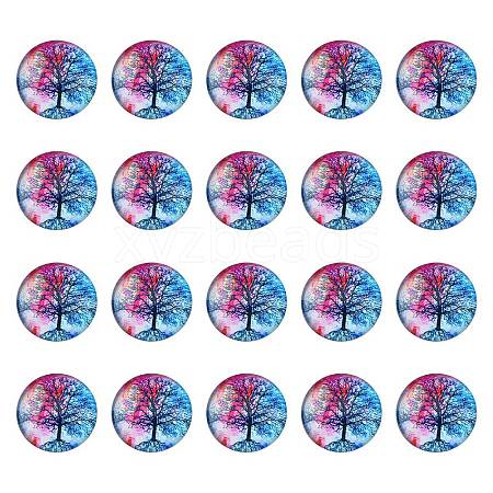 Half Round/Dome Tree Pattern Glass Flatback Cabochons for DIY Projects GGLA-YW0001-14B-1