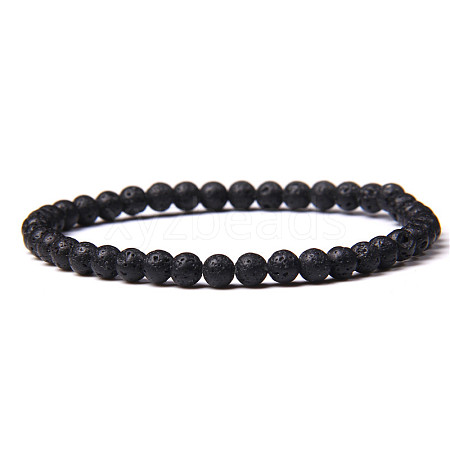 4mm Round Natural Lava Rock Beads Bracelet for Men KG3069-5-1