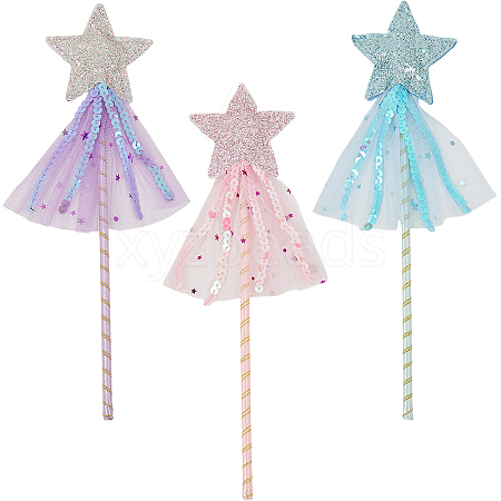 3Pcs 3 Colors Polyester Sequin Star Fairy Wand DIY-CP0011-94B-1