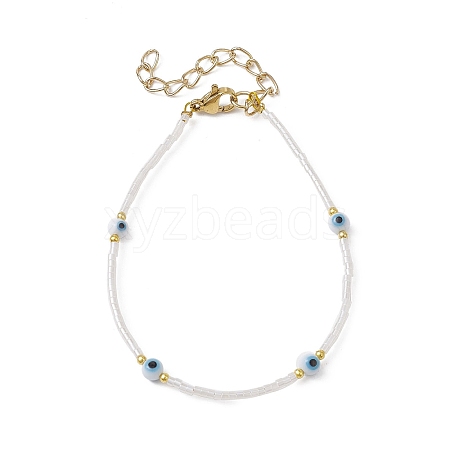 Evil Eye Lampwork & Glass Seed Beaded Bracelet with Real 18K Gold Plated 304 Stainless Steel Clasps BJEW-JB09998-05-1