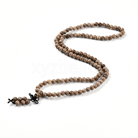 Wrap Style Buddhist Jewelry Camphorwood Round Beaded Bracelets or Necklaces BJEW-R281-37-1