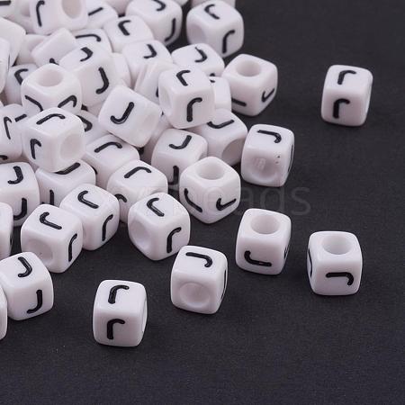 6MM Letter J White Letter Acrylic Cube Beads X-PL37C9308-J-1