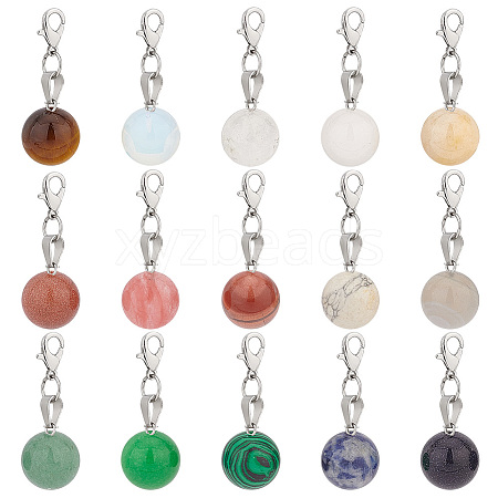 Gemstone Round Pendant Decoration HJEW-AB00349-1