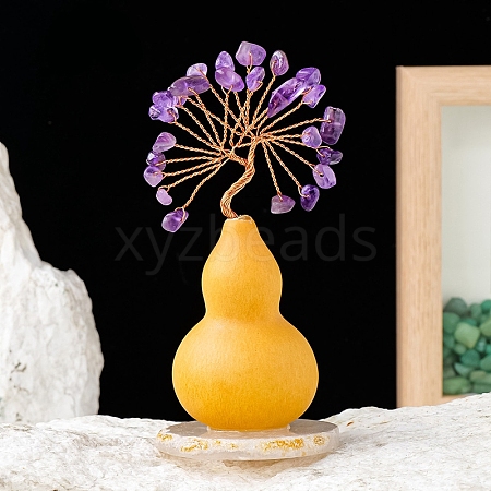 Natural Amethyst Chips Tree of Life Decorations with Gourd Base PW-WG64E85-05-1