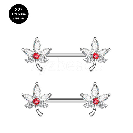 G23 Titanium Red Cubic Zirconia Nipple Rings WG912A9-17-1