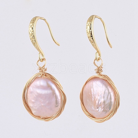 Natural Baroque Pearl Keshi Pearl Dangle Earrings X-EJEW-JE03878-1