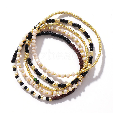 5Pcs Bohemian Vacation Style Stackable Glass Beaded Stretch Bracelet Sets for Women LC5772-1