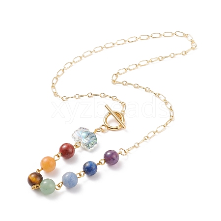 Natural Mixed Gemstone Beaded Pendant Necklace with Glass Lotus NJEW-JN03887-1