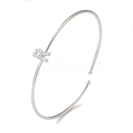 Rack Plating Brass Micro Pave Clear Cubic Zirconia Letter Open Cuff Bangles BJEW-A018-01P-R-1