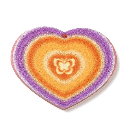 Valentine's Day Printed Heart Theme Acrylic Pendants OACR-B015-01A-06-1