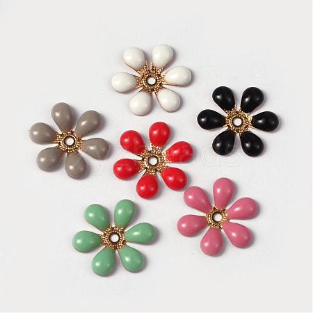 Flower Brass Enamel Beads KK-K114-CM-G-1