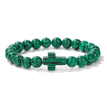Synthetic Malachite Round Beads Stretch Bracelets LS-YG0612-13-1
