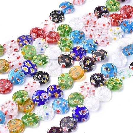 Flat Round Handmade Millefiori Glass Beads Strands LK-R004-62-1