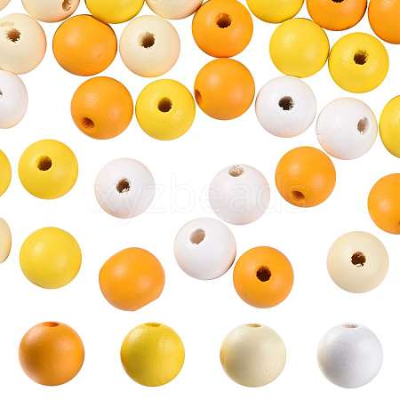 160Pcs 4 Colors Farmhouse Country and Rustic Style Painted Natural Wood Beads WOOD-LS0001-01H-1