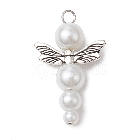 Pearlized Glass Pearl Bead Pendants PALLOY-JF03203-01-1