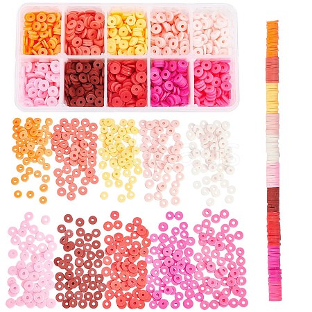 SUNNYCLUE 2700Pcs 10 Colors Flat Round Eco-Friendly Handmade Polymer Clay Beads CLAY-SC0001-33A-1