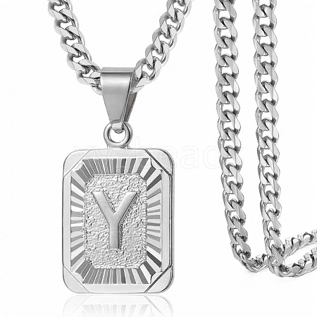 Rectangle with Letter Pattern 304 Stainless Steel Pendant Necklaces FS-WGFC766-46-1