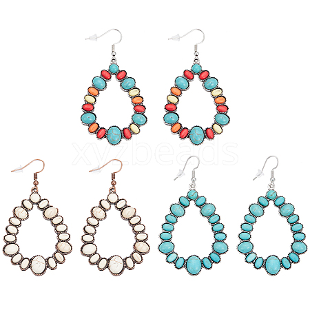 ANATTASOUL 3 Pairs 3 Color Synthetic Turquoise Beaded Teardrop Dangle Earrings EJEW-AN0004-81-1