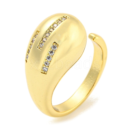 Brass Micro Pave Clear Cubic Zirconia Open Cuff Ring for Women RJEW-M173-02B-G-1