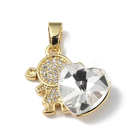 Real 18K Gold Plated Rack Plating Brass Micro Pave Clear Cubic Zirconia Pendants KK-C015-23G-13-1