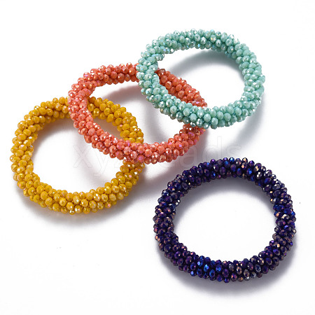 AB Color Plated Faceted Opaque Glass Beads Stretch Bracelets BJEW-S144-003D-1