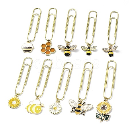 Bees Flower Alloy Enamel Pendant Bookmarks AJEW-JK00307-1