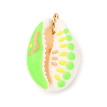 Printed Natural Cowrie Shell Pendants STAS-Z168-03G-03-1