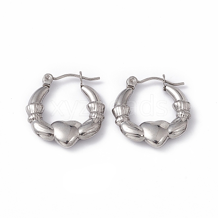 Non-Tarnish 304 Stainless Steel Claddagh Earrings Shape Hoop Earrings for Women EJEW-G314-12P-1