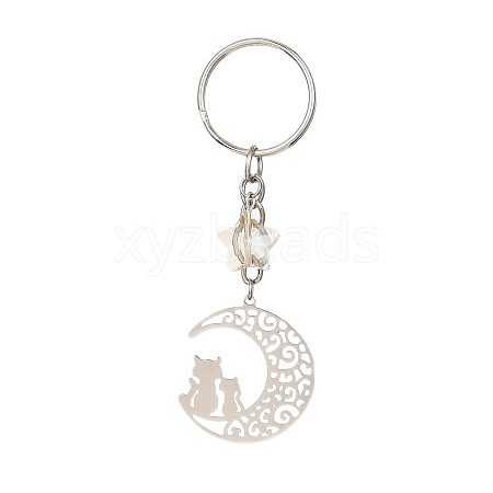 Stainless Steel Hollow Moon Cat Keychains KEYC-JKC00585-02-1
