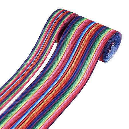 2 Rolls 2 Style Stripe Pattern Printed Polyester Grosgrain Ribbon OCOR-TA0001-38A-1