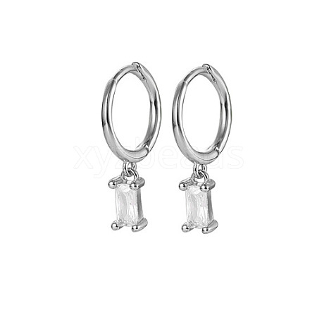 Anti-Tarnish Platinum Rhodium Plated 925 Sterling Silver Dangle Hoop Earrings for Women SY2365-10-1