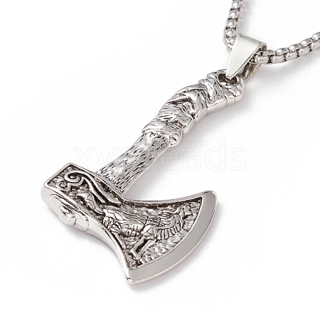 Alloy Axe Pendant Necklace with 304 Stainless Steel Box Chains for Men Women NJEW-G035-02AS-1