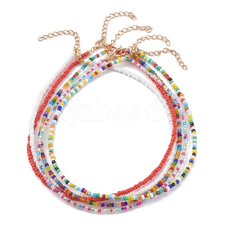 Mixed Styles Round Glass Seed Beaded Necklaces NJEW-JN03362-1