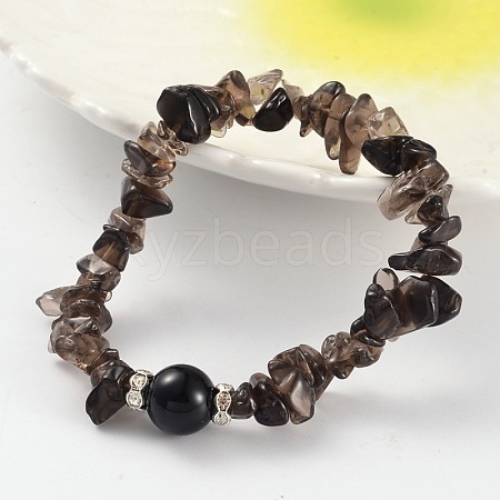 Chips Natural Smoky Quartz Beaded Stretch Bracelets BJEW-JB02131-05-1