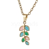 Leaf 304 Stainless Steel Enamel Pendant Cable Chain Necklaces for Women NJEW-JN05139-3