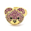 Bear Brass Micro Pave Cubic Zirconia Open Cuff Ring for Women RJEW-U003-22F-G-2