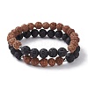 Natural Lava Rock & Wooden Round Beaded Stretch Bracelet BJEW-JB10075-03-1