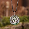 Flat Round Glass with Dried Flower Tree Inner Pendant Black Waxed Cord Necklaces FS-WG87A6D-14-1