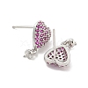 Rack Plating Brass Micro Pave Hot Pink Cubic Zirconia Stud Earring Finding EJEW-C102-05P-02A-2