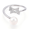 Natural Pearl Finger Open Cuff  Ring Micro Pave Clear Cubic Zirconia PEAR-N022-C03-2