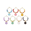 7Pcs Alloy Enamel Flat Round with Smiling Face Charms Wine Glass Charms HJEW-JM02501-1