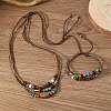 Wood & Alloy & Wax Cord Beaded Necklace & Braided Bead Style Bracelets Sets FS-WG2541A-01-6