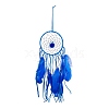 Handmade Round Evil Eye Leather Woven Net/Web with Feather Wall Hanging Decoration HJEW-G015-04-2