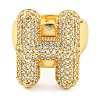 Brass Micro Pave Clear Cubic Zirconia Letter Open Cuff Ring for Women RJEW-M173-01G-H-2