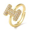 Rack Plating Letter Brass Micro Pave Clear Cubic Zirconia Adjustable Rings for Women KK-S391-03G-I-2