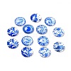 Blue and White Floral Printed Glass Cabochons GGLA-A002-18mm-XX-1