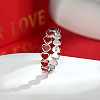 Anti-Tarnish Platinum Rhodium Plated 925 Sterling Silver Heart Finger Rings FL0127-3-2