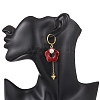304 Stainless Steel Flower with Heart Tassel  Hoop Earrings EJEW-JE06730-3